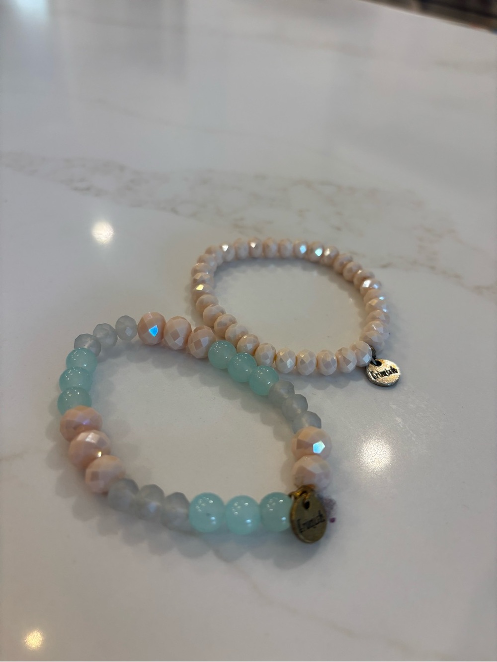 Erimish Pastel Peachy Cream and Aqua Bead Bracelet Set